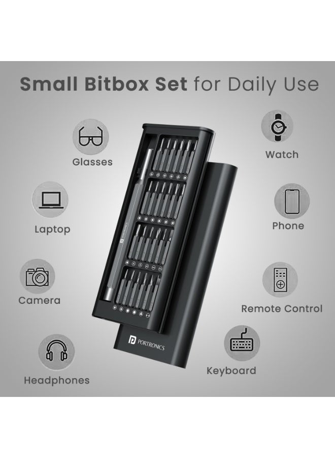 بورترونيكس Portronics Bit Box,24-in-1 Screwdriver Kit,Compact,Durable,and Travel-Friendly Tool Kit with a Magnetic Bit Holder,Perfect for Household&Auto Repair (Black) - Image 2